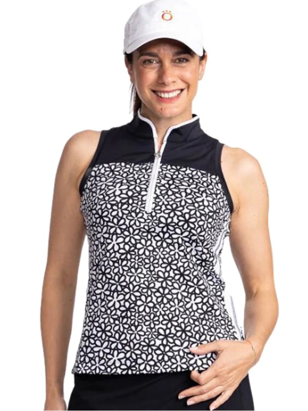KINONA Resolution 1/4 Zip Sleeveless Womens Golf Top Black White Floral Size L